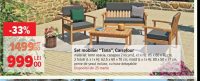Carrefour Set mobilier "Tana", material: lemn acacia, canapea 2 locuri (L x l x H): 115 x 60 x 70 cm