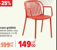 Scaun grădină plastic roşu 58.6x57x78 cm