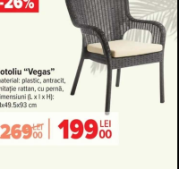 Fotoliu "Vegas" plastic antracit imitație rattan cu pernă 71x49.5x93 cm
