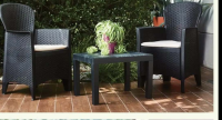 Set mobilier "Akita" (material plastic, aspect ratan, 2 fotolii + masă)