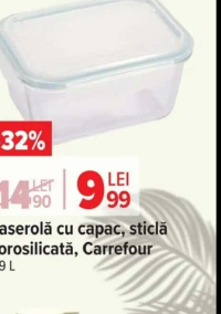Carrefour Caserolă cu capac sticlă borosilicată 0.9 L