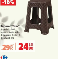 Taburet "Star" plastic maro imitație rattan 35x35x56 cm