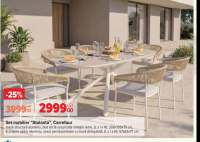 Carrefour Set mobilier "Atalanta", masă structură aluminiu, blat sticlă securizată imitație lemn, (L