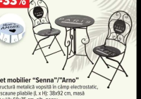 Set mobilier "Senna"/"Arno" structură metalică vopsită în câmp electrostatic, 2 scaune pliabile (L x