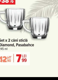 Pasabahce Set x 2 căni sticlă Diamond 245 ml