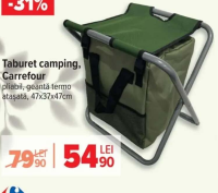 Carrefour Taburet camping, pliabil, geantă termo atașată, 47x37x47 cm