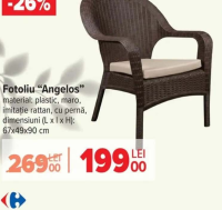 Fotoliu "Angelos" plastic maro imitație rattan cu pernă 67x49x90 cm