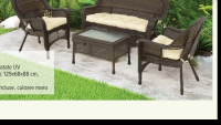 Set mobilier "Barbara" (material cadru oțel + fibre sintetice, 2 fotolii, canapea, masă)