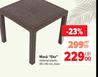 Masă "Eko" material plastic, 90 x 90 cm, maro
