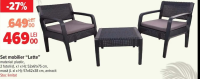 Set mobilier "Latte" plastic 2 fotolii 52x61x75 cm masă 57x62x38 cm antracit Stoc limitat