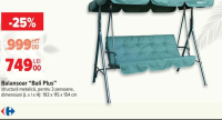 Balansoar "Bali Plus" structură metalică, pentru 3 persoane, dimensiuni (L x l x H): 193 x 115 x 154
