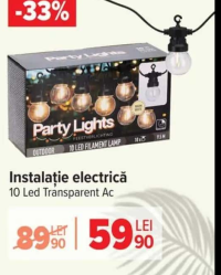 Party Lights Instalație electrică 10 Led Transparent Ac