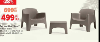 Set mobilier "Ibiza" plastic 2 fotolii 79x74x70 cm masă 58x38x35 cm taupe