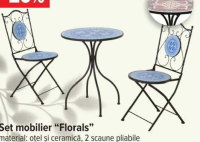 Set mobilier "Florals" material: oțel și ceramică, 2 scaune pliabile (L x l x H): 38x38x92 cm, masă