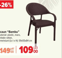 Scaun "Bambu" plastic maro imitație rattan 59x55x84 cm