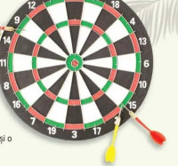 Darts săgeți conține 2 seturi a câte 2 săgeți și o tablă din plută