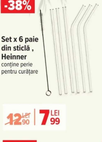 Heinner Set x 6 paie din sticlă conține perie pentru curățare