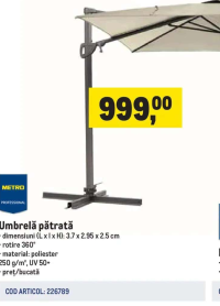 METRO PROFESSIONAL Umbrelă pătrată 3.7 x 2.95 x 2.5 m