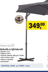 Tarrington House Umbrelă cu tijă laterală 3 m