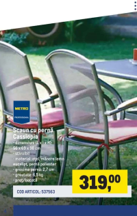 METRO Professional Scaun cu pernă Cassiopia 56 x 69 x 98 cm