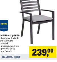 METRO PROFESSIONAL Scaun cu pernă 57 x 61 x 85 cm