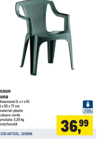 Scaun Luna plastic verde 56 x 52 x 77 cm