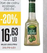 KAMIS Oțet de cidru ecologic, 250 ml