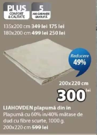 LIAHOVDEN plapumă din in 1000 g 200x220 cm