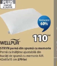 WELLPUR STRYN pernă din spumă cu memorie 42x65x15 cm