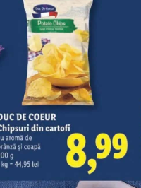 DUC DE COEUR Chipsuri din cartofi cu aromă de brânză și ceapă 200 g