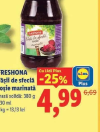 FRESHONA Fâșii de sfeclă roșie marinată 380g 530ml