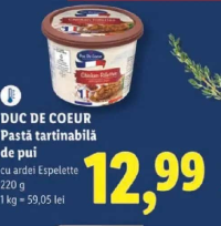 DUC DE COEUR Pastă tartinabilă de pui cu ardei Espelette 220 g