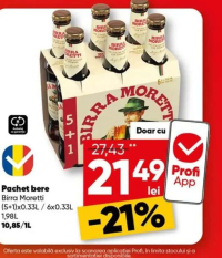 Birra Moretti Pachet bere (5+1)x0.33L / 6x0.33L 1.98L