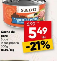 Sadu Carne de porc în suc propriu 300g