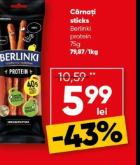 Berlinki Cârnați sticks protein 75g