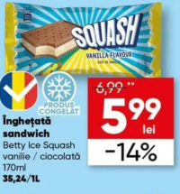Betty Ice Squash Înghețată sandwich vanilie / ciocolată 170ml