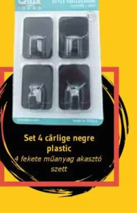 Qlux Set 4 cârlige negre plastic