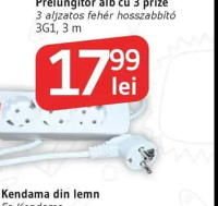 Prelungitor alb cu 3 prize 3G1, 3 m