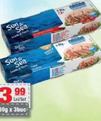 SUN&SEA conservă ton bucăți, diverse sortimente 80g x 3buc