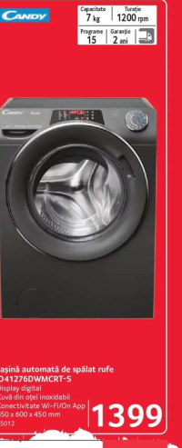 Candy Mașină automată de spălat rufe RO41276DWMCRT-S 7kg 1200rpm