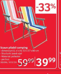 Scaun pliabil camping 53 x 57 x 80 cm poliester