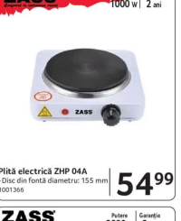 ZASS Plită electrică ZHP 04A 1000W