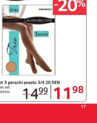 LAURA BALDINI Set 3 perechi șosete 3/4 20 DEN