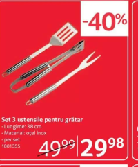 Set 3 ustensile pentru grătar 38 cm oțel inox