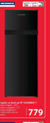 Heinner Frigider cu două uși HF-H2206BKE++ 206l
