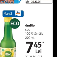dmBio suc 100% lămâie 200 ml
