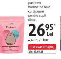 Aura pusheen bombe de baie cu căpșuni pentru copii 6 buc.