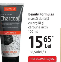 Beauty Formulas mască de față cu argilă și cărbune activ 100 ml