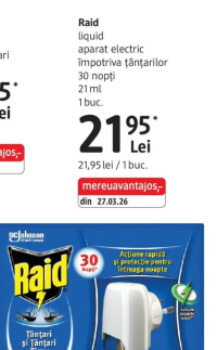 Raid liquid aparat electric împotriva țânțarilor 30 nopți 21 ml 1 buc.