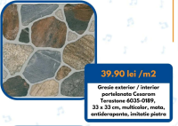 Cesarom Gresie exterior / interior portelanata Terastone 6035-0189, 33 x 33 cm, multicolor, mata, an